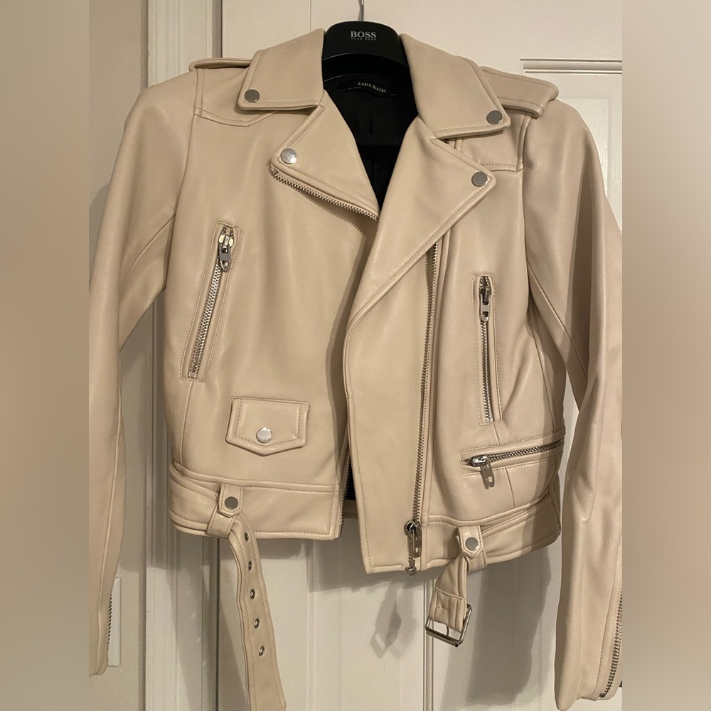 Cream faux leather jacket. Zara size small.